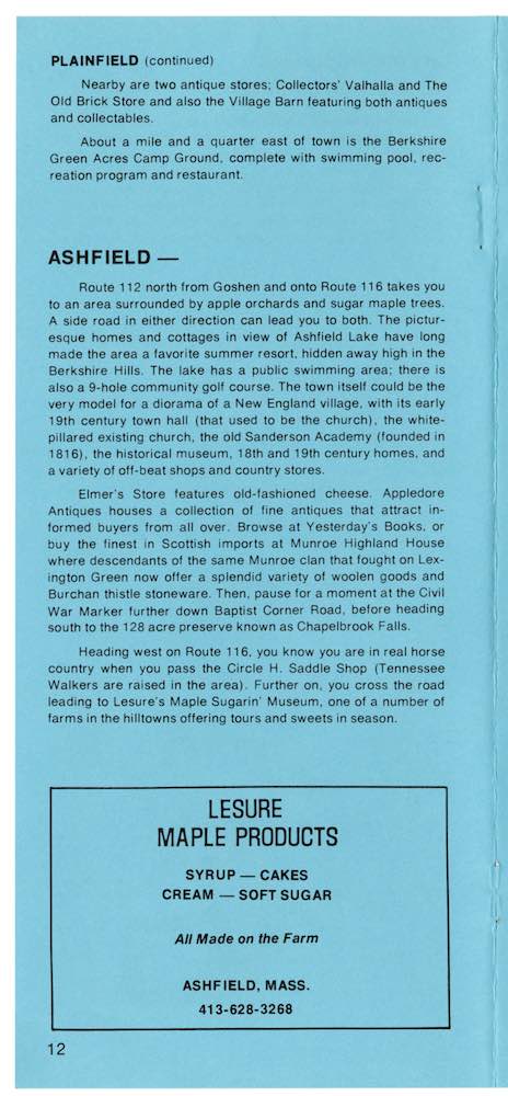 Berkshire Trail in Pioneer Valley Western Massachusetts brochure p. 12