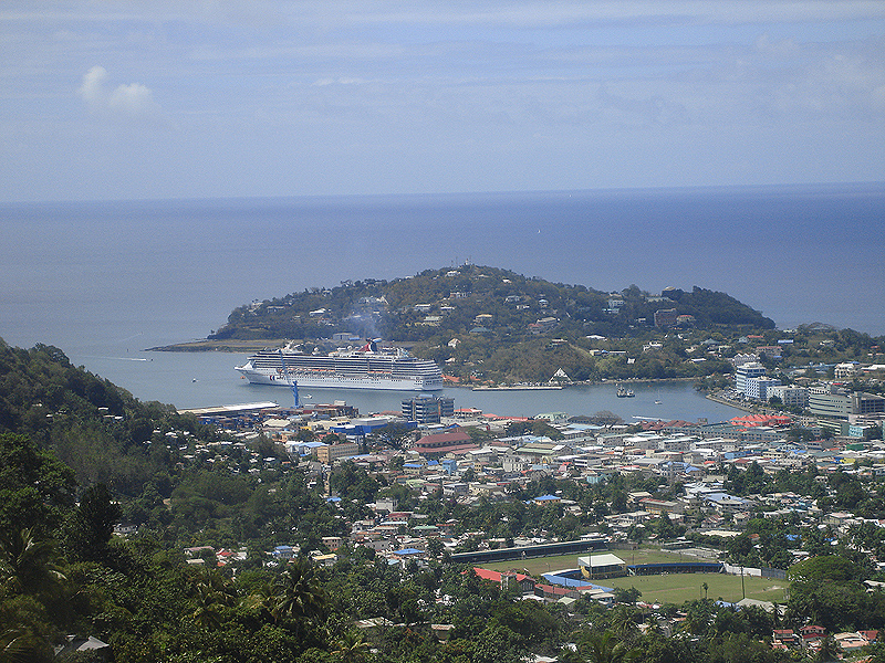 The Carnival Miracle dockside in St. Lucia