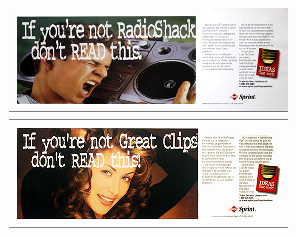 Two one-half page spread ads for Sprint
