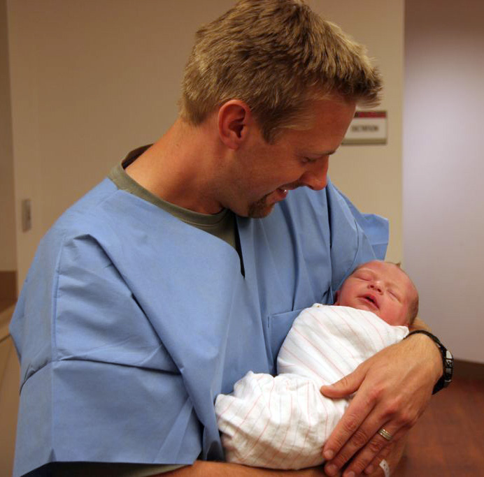 Dad & Collin Bonding, 1-1/2 hr After Birth