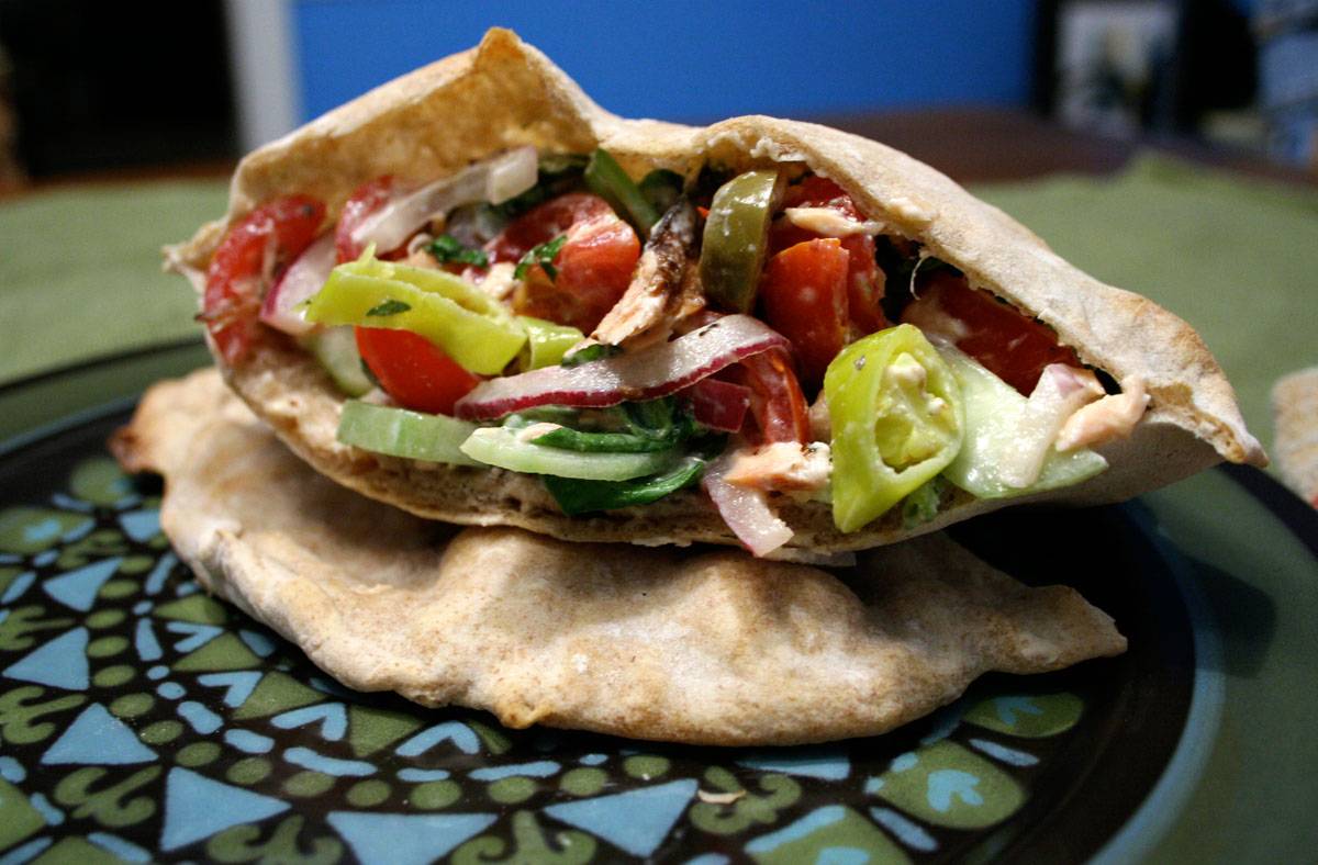 Greek-style pita with feta dressing