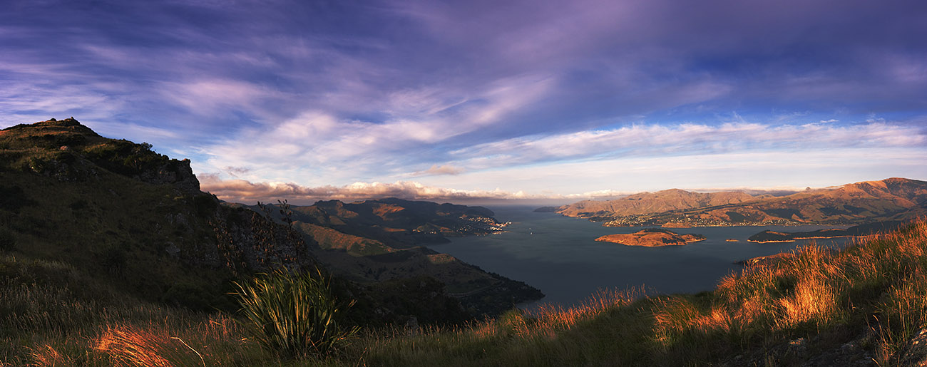 Last light on Port Hills, Canterbury, New Zealand