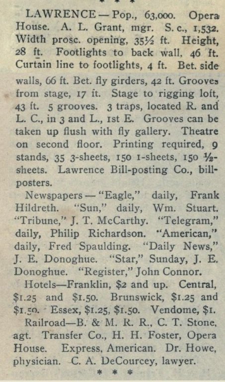 1901 Opera House entry in Cahns Guide