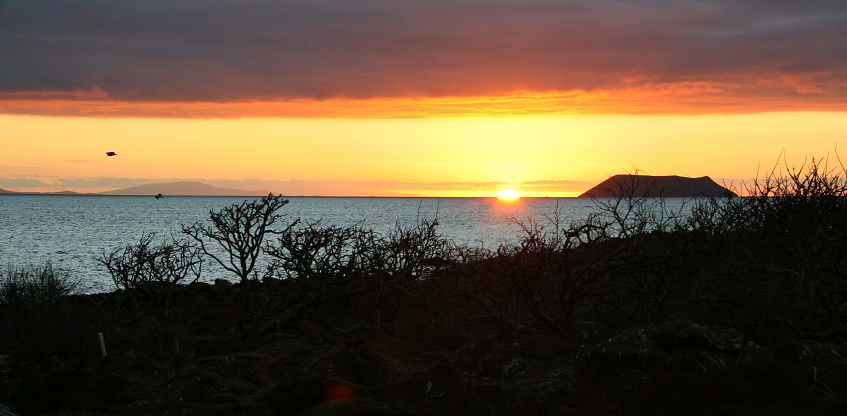Sunset over Daphne Major island, Galapagos