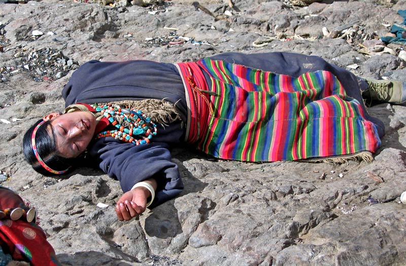 Reclining on a sky burial site