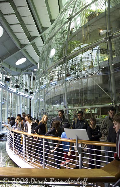 Waiting for entrance into the Osher Rain Forest globe