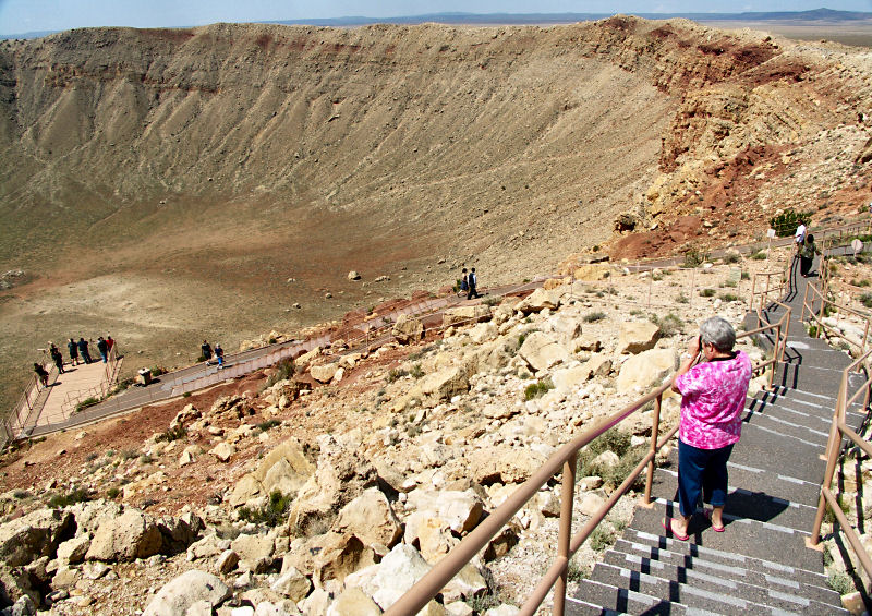 Phyllis taking a picture at Meteor Crater, Az tw