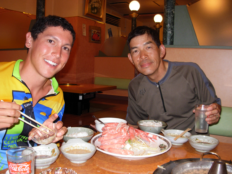 An all you can eat meat dinner. They didnt know about cyclists appetites.