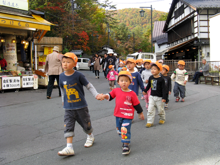 Brightly colored hats are a good way to track the kids.