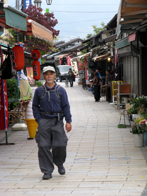 Walking the Matsumoto. Shops along the Metoba River.
