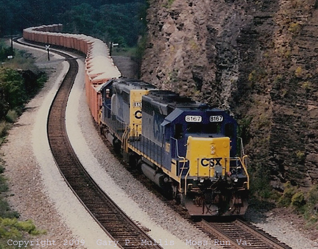 Eastbound ballast train at Moss Run.