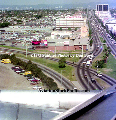 1975 - short final approach to LAX with S. Sepulveda Boulevard visible, long before the In-and-Out Burger was built