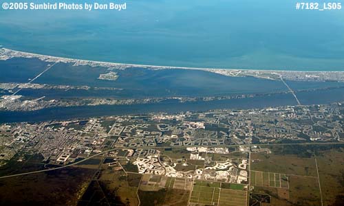 Cocoa Beach (top left), Cocoa, Patrick AFB (top middle right) and Melbourne aerial stock photo #7182