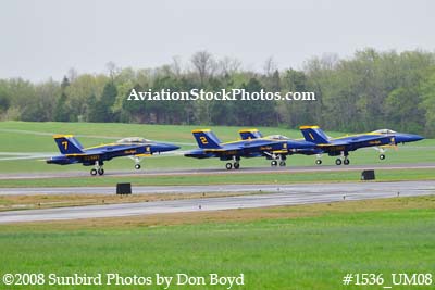 The Blue Angels taking off at the 2008 Great Tennessee Air Show practice show at Smyrna aviation stock photo #1536
