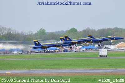 The Blue Angels taking off at the 2008 Great Tennessee Air Show practice show at Smyrna aviation stock photo #1538