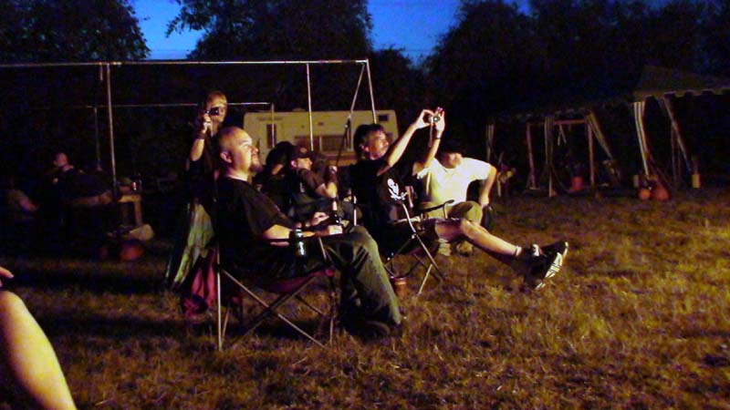 Dusk with a raging bonfire