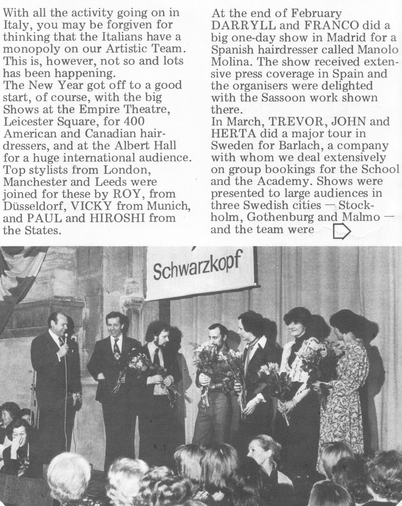 Schwarzkopf hairshow Issue #1 Headlines (sassoons in house magazine) August 1975