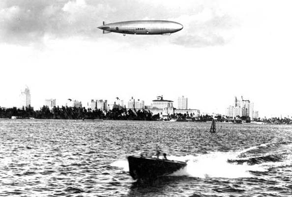 1929 - the U. S. Navys 655 foot USS LOS ANGELES ZR-3 flying over Miami