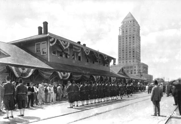 1930s - the Shriners at the Florida East Coast Railway station in downtown Miami