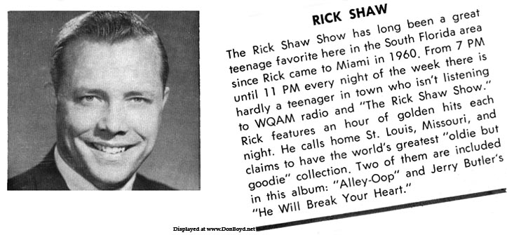 Mid 1960s - WQAM disc jockey Rick Shaw on the back of WQAMs Oldies but Goodies record album