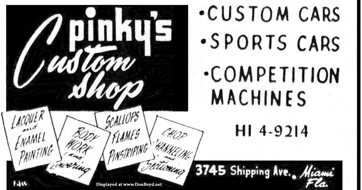 Late 1950s - ad for Pinkys Custom Shop