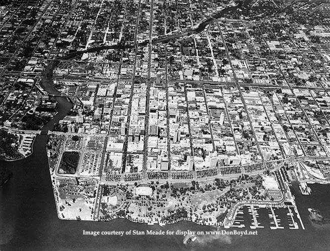 1950s - aerial view looking west over downtown Miami
