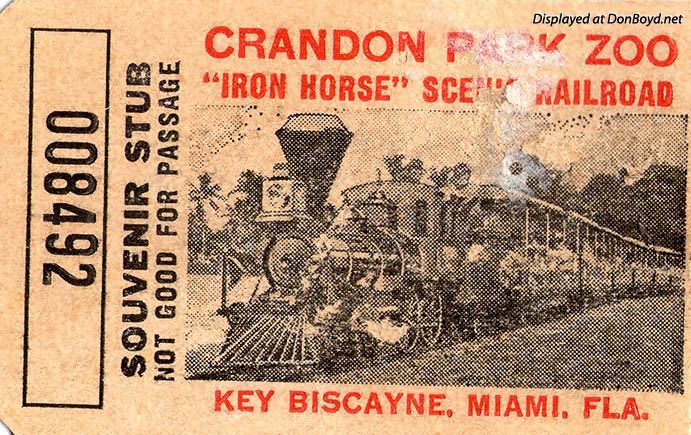 1970s - an Iron Horse Scenic Railroad at Crandon Park Zoo souvenir stub