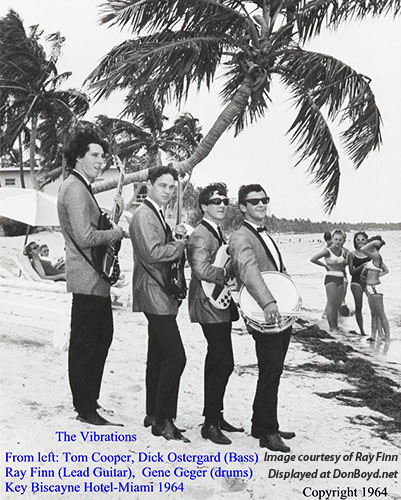 1964 - Miami area band The Vibrations posing for publicity photo at the Key Biscayne Hotel (comments below)