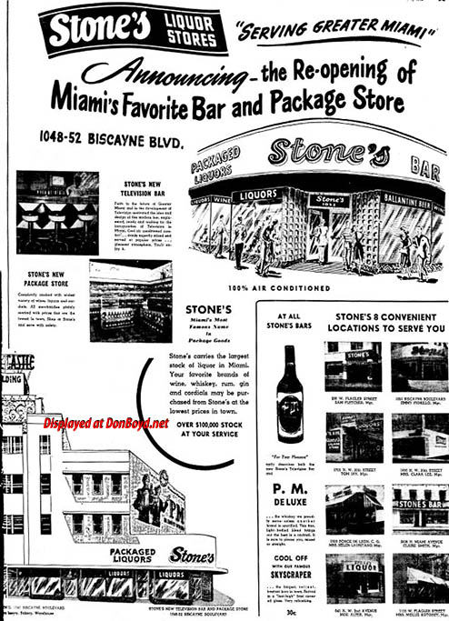 1948 - ad for Stones Liquor Stores and Bars, Miami