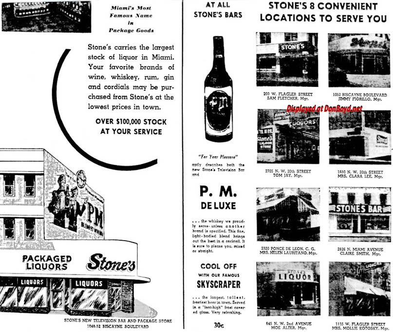 1948 - closeup of an ad for Stones liquor stores and bars
