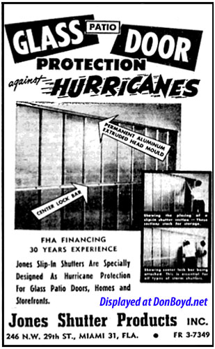 1958 - ad for Jones Shutter Products hurricane shutters