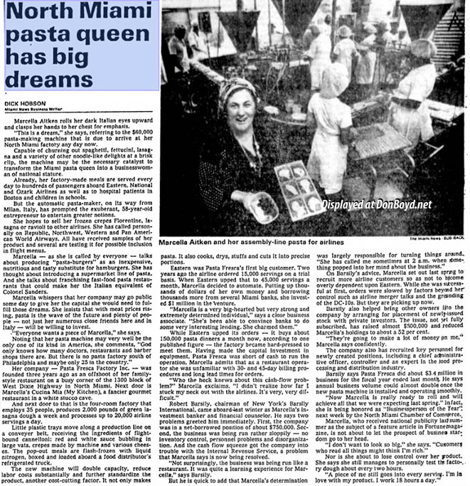 1979 - business news article about Marcella and big plans to expand for airline catering