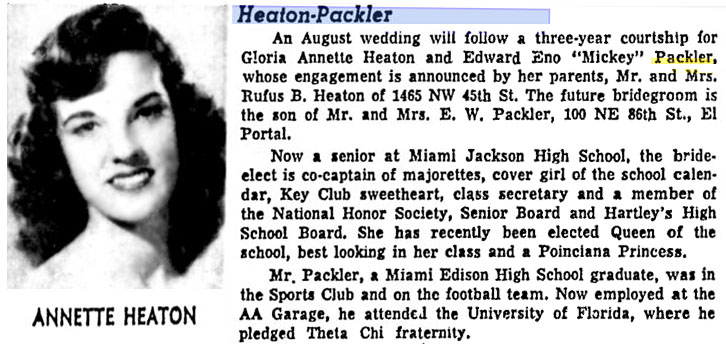 1955 - Gloria Annette Heaton - Edward Mickey Packler engagement article