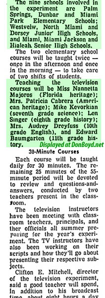 1957 - news article about Karens Aunt Nan, one of the first TV teachers in Miami