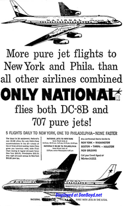 1960 - ad for National Airlines B707 and DC-8B service from Miami