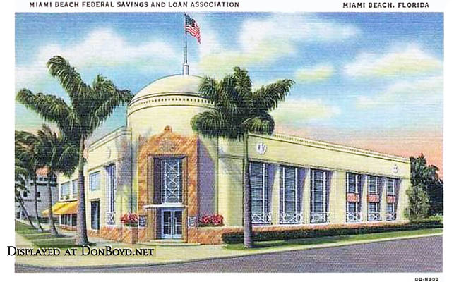 1940 - a postcard of Miami Beach Federal Savings and Loan Associations first main office on Miami Beach