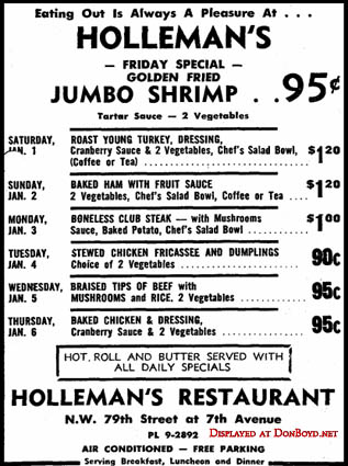 1965 - ad for Hollomans Restaurant where eating out is always a pleasure