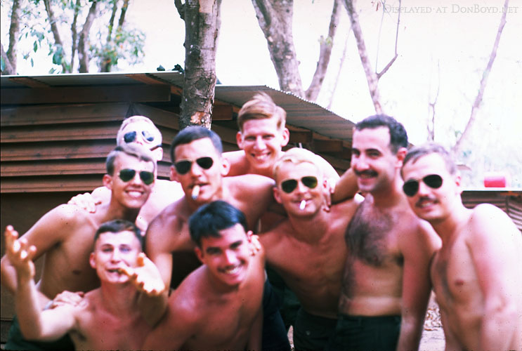 Hal Weise (rear center/red hair), Frank McWhirter and Ron Gunther (2nd from right) and other Army Cobra helo pilots in Vietnam