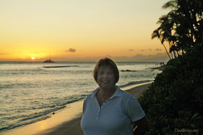 July 2009 - Karen on Kaanapali Beach, Maui, at sunset
