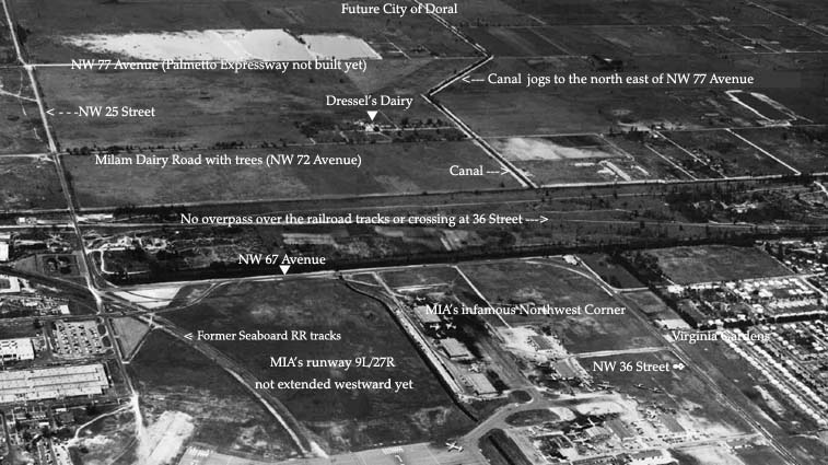 1956 or 1957 - The western portion of Miami International Airport, Dressels Dairy Farm and undeveloped land