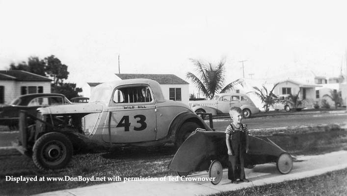 1951 - Ted Crownover, his dads stock car and his pedal car made of aircraft parts