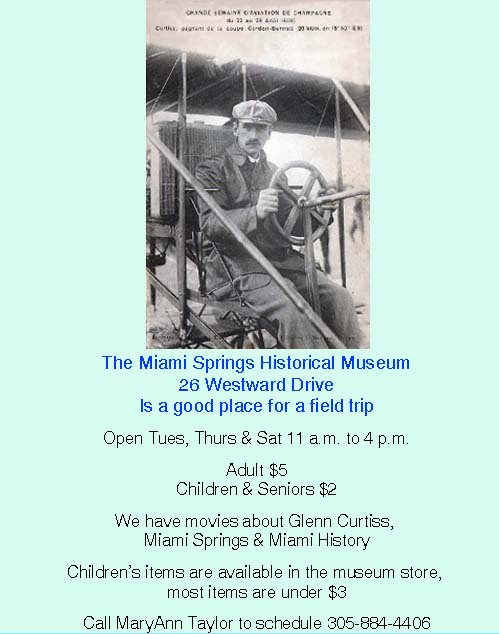 Miami Springs Historical Museum - operating hours and days, cost, phone number