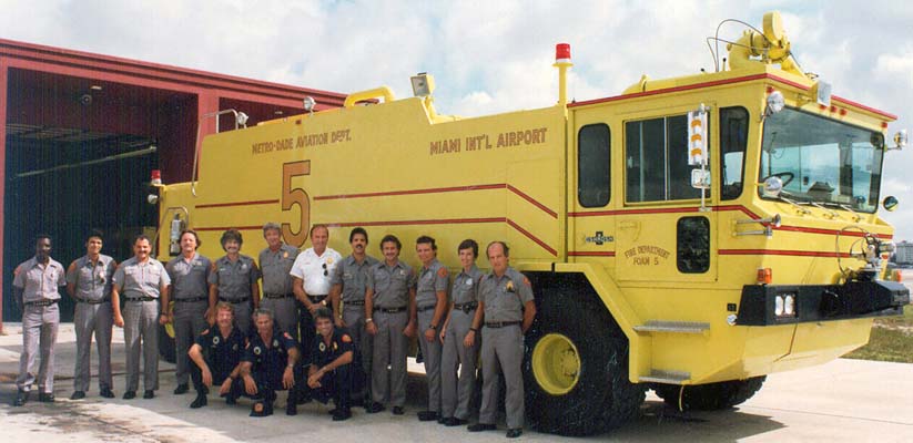 1986 - one of the Metro-Dade Aviation Department fire department crews with Foam 5 at MIA
