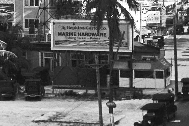 Mid 1920s - a billboard advertising Hopkins-Carter Marine Supply at Elsers Pier