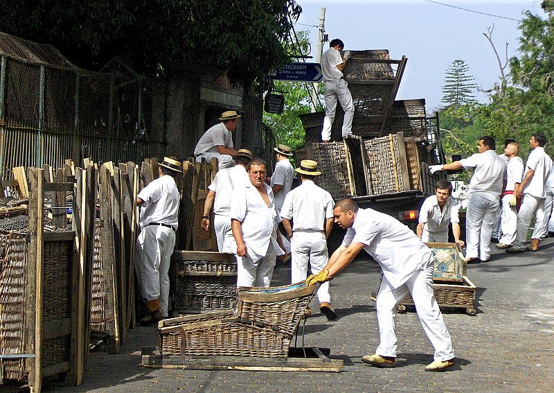 UNLOADING THE WICKER TOBOGGANS