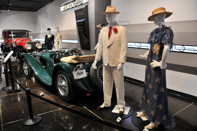 Palm Beach Co. suit, early-mid 1930s, wool/cotton blend; and Sophie Gimbel for Saks cape, dress, belt, 1935, embroidered silk
