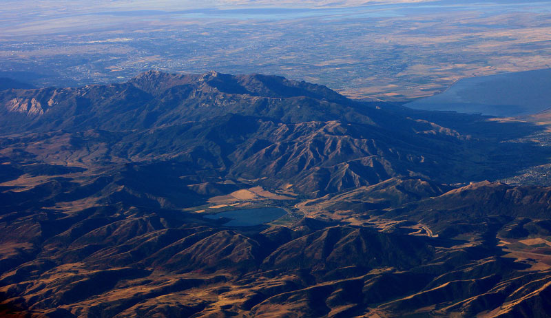 the northern Rocky Mountains, aerial view during landing at Bozeman, MT