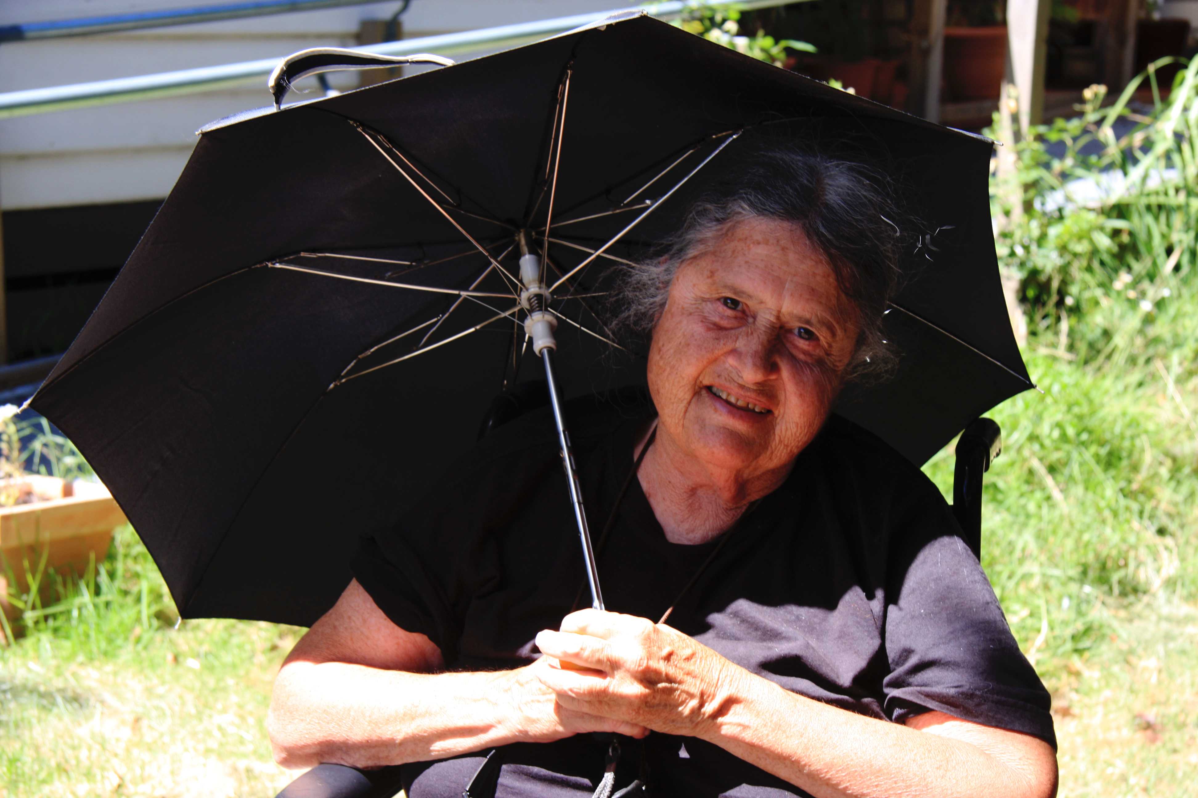Fay and an umbrella