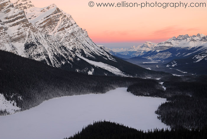 Winter sunrise at Peyto Lake