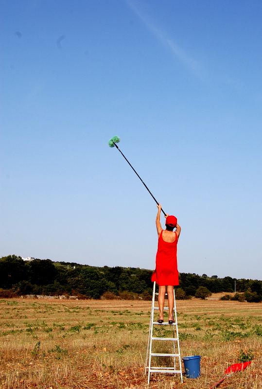 Sky cleaning woman